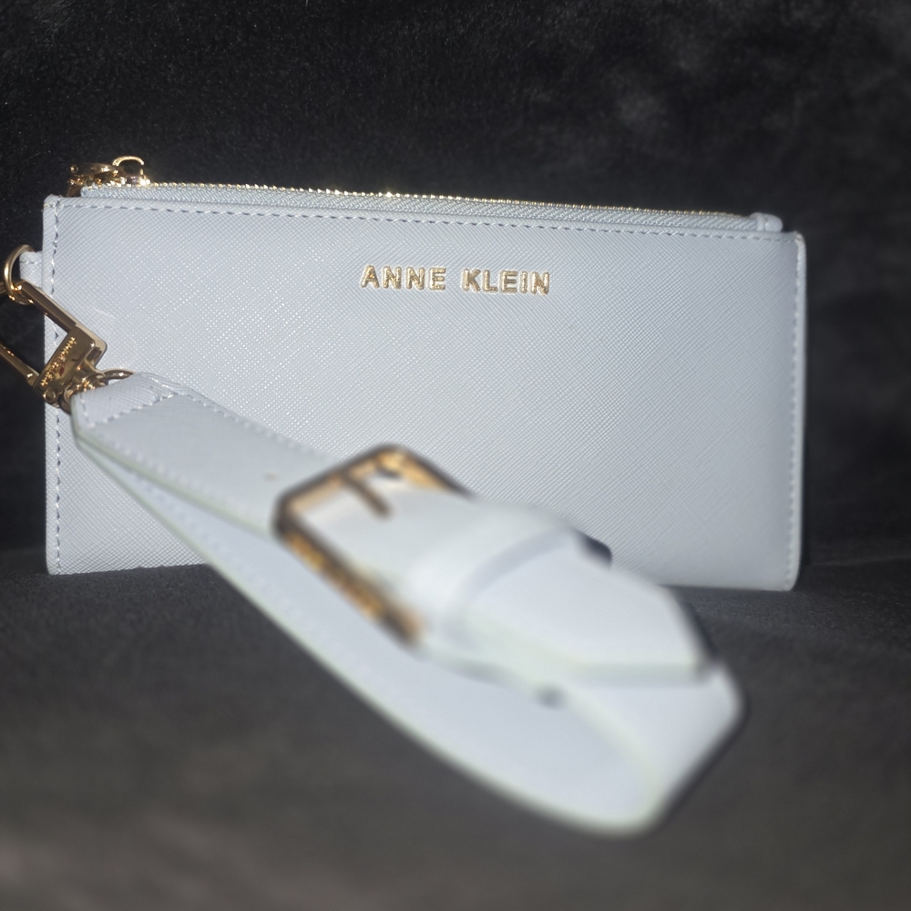 Anne Klein Sky Blue Wallet with Gold Accents